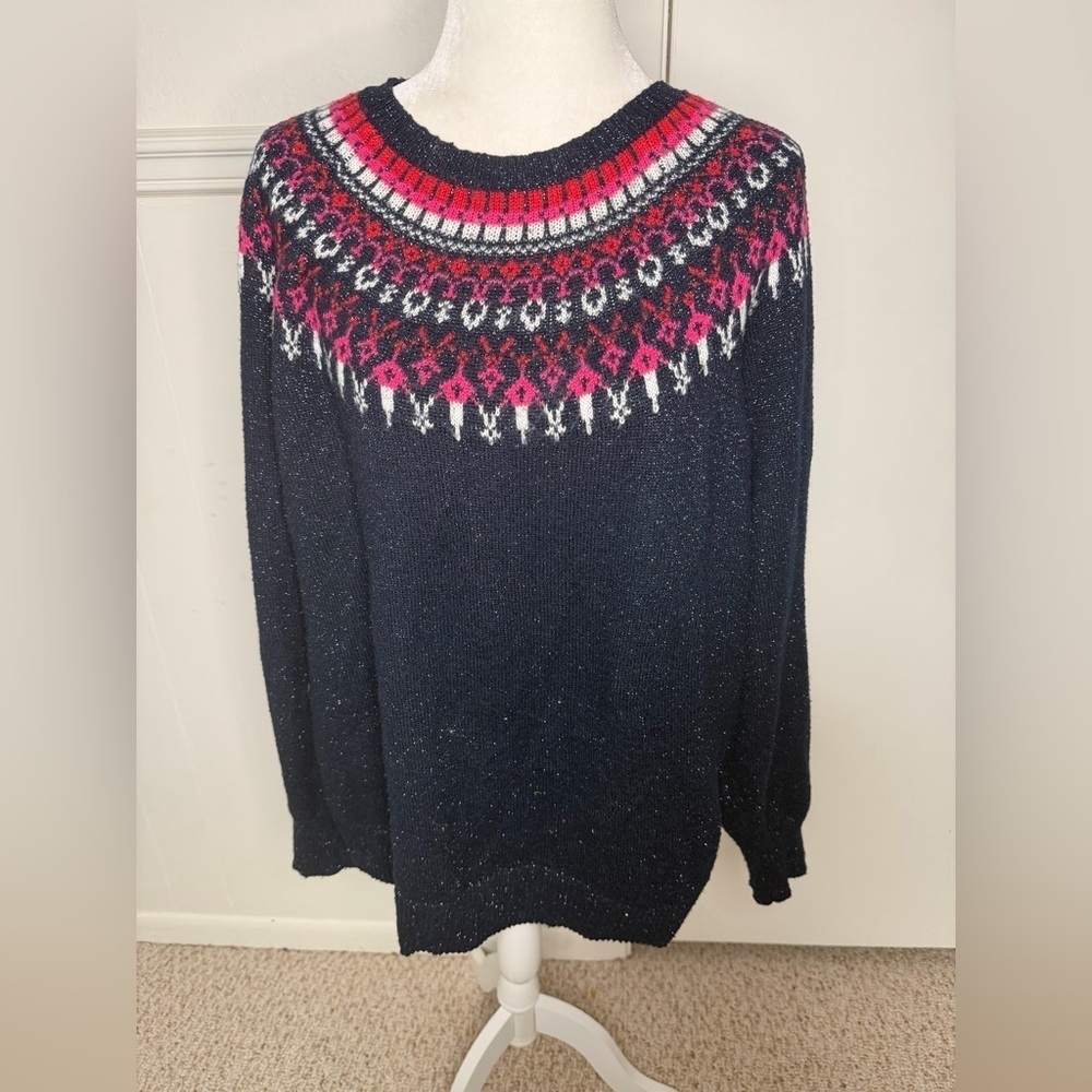 Lane Bryant Christmas Sweater with Navy, Pink and White Pattern size 18/20